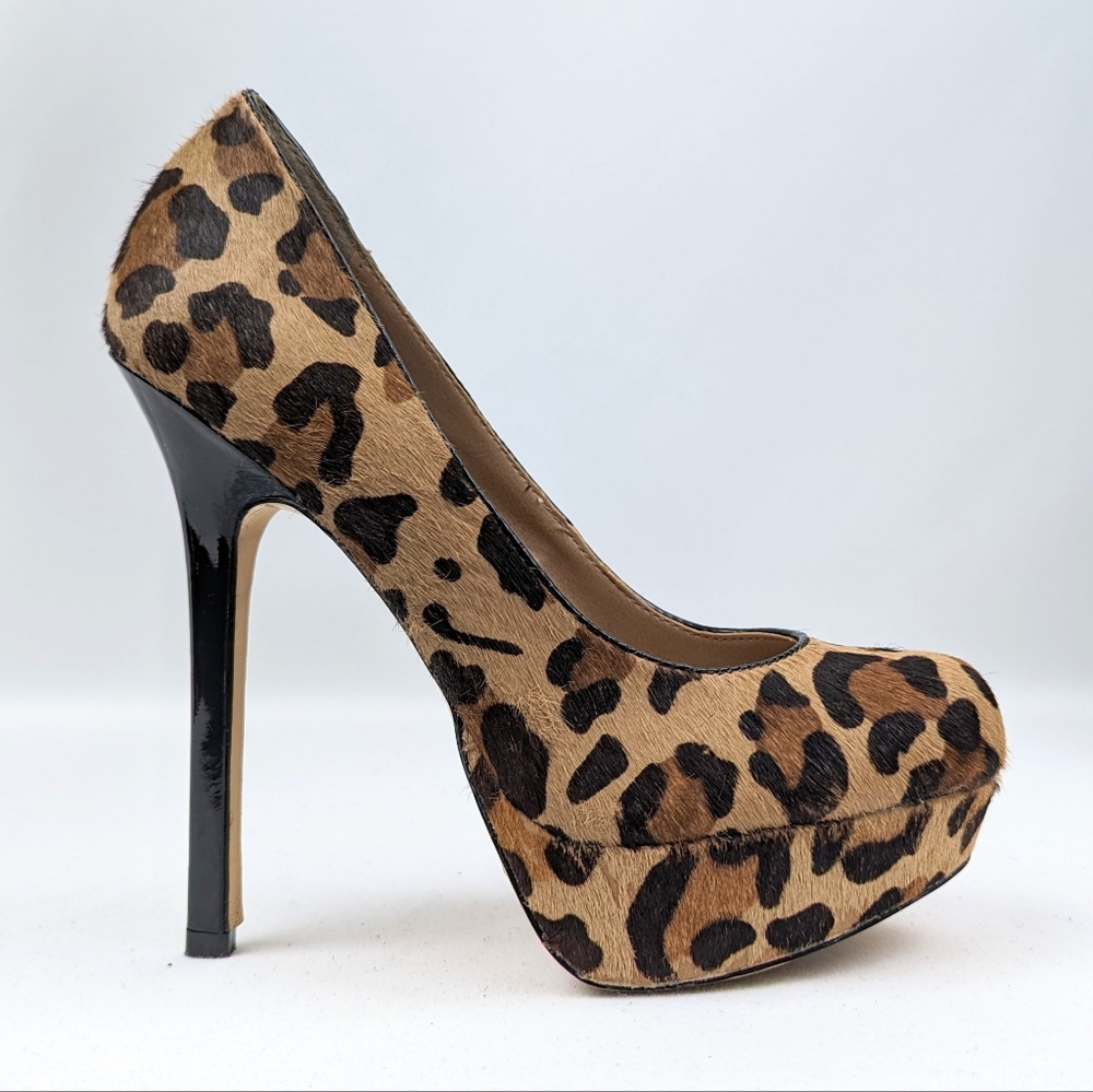 Steve Madden Bevv Leopard Platform Stiletto Heels Patent Leather Mob Wife 6.5 - Picture 3 of 16